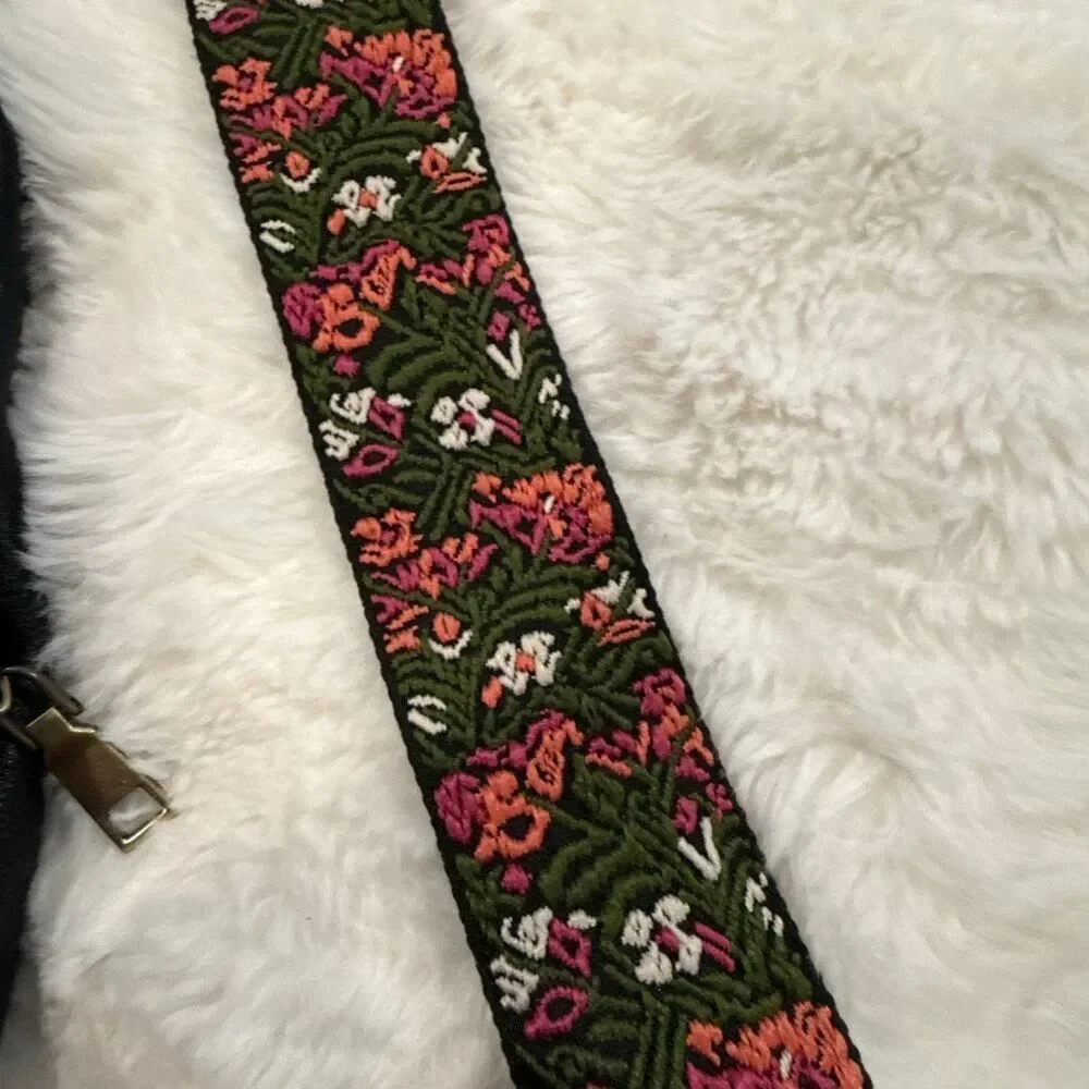 Antik Kraft black leather Crossbody bag with embroidered strap, Free People vibe